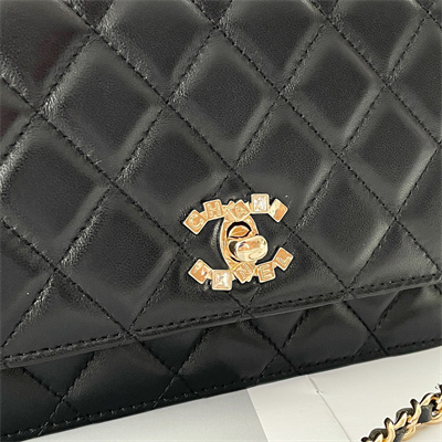 Chanel Clutch With Chain Lambskin Gold Tone Metal Black AP3795