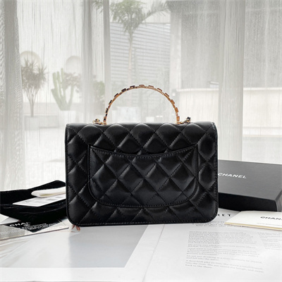 Chanel Clutch With Chain Lambskin Gold Tone Metal Black AP3795