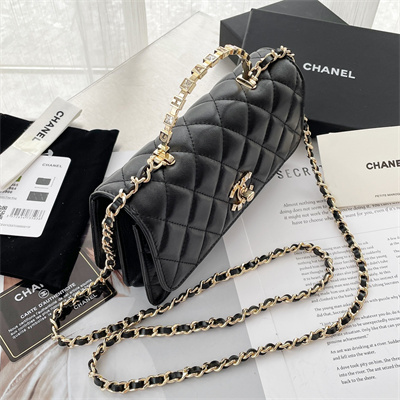 Chanel Clutch With Chain Lambskin Gold Tone Metal Black AP3797