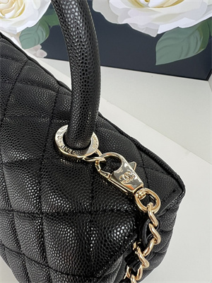 Cha.nel Small Coco Handle Bag Grained Calfskin Lt Gold Metal Black A92990