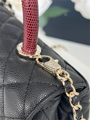 Cha.nel Small Coco Handle Bag Grained Calfskin Lt Gold Metal Black/Burgundy A92990