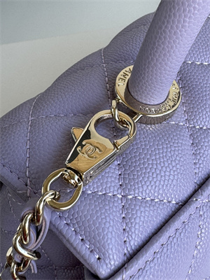 Cha.nel Small Coco Handle Bag Grained Calfskin Lt Gold Metal Purple A92990