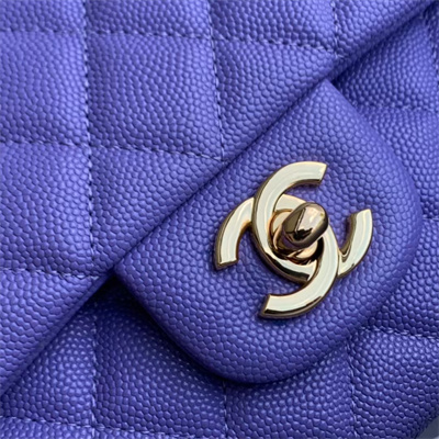 Chanel Medium Classic Flap Bag Grained Calfskin Gold Tone Metal Purple 01112