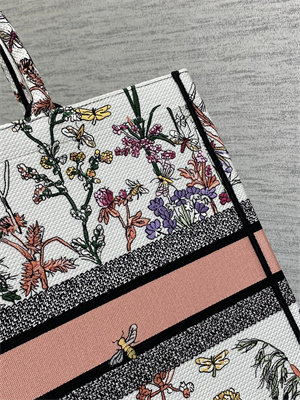 CD Large Book Tote White Multicolor Dior Herbarium Embroidery