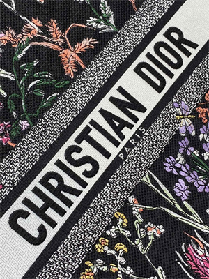CD Large Book Tote Black Multicolor Dior Herbarium Embroidery