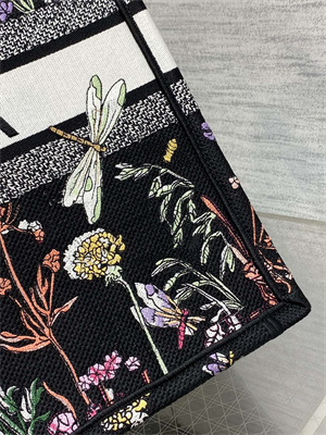 CD Large Book Tote Black Multicolor Dior Herbarium Embroidery