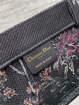 CD Large Book Tote Black Multicolor Dior Herbarium Embroidery