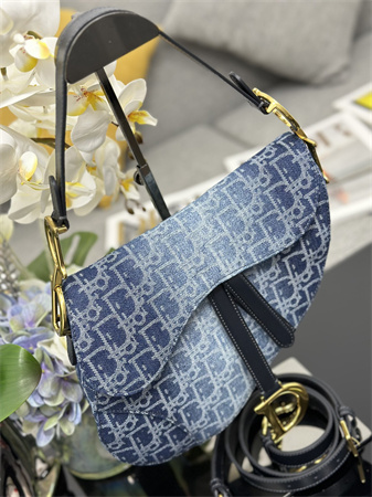 CD Saddle Bag With Strap Blue Denim Dior Oblique Jacquard