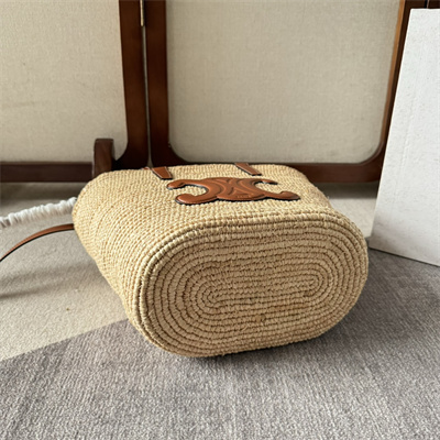 Celine Teen Supple Classic Panier In Raffia and Calfskin Brown