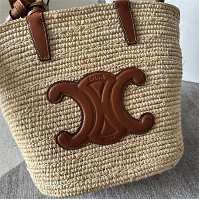 Celine Teen Supple Classic Panier In Raffia and Calfskin Brown