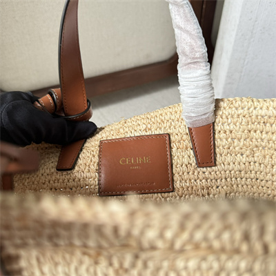 Celine Teen Supple Classic Panier In Raffia and Calfskin Brown