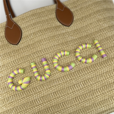 Gu.cci Medium Natural Straw Effect Raffia Tote