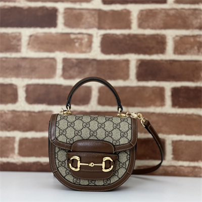 Gu.cci Horsebit 1955 Mini Top Handle Bag Beige and ebony GG Supreme canvas 781387