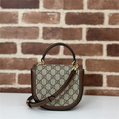 Gu.cci Horsebit 1955 Mini Top Handle Bag Beige and ebony GG Supreme canvas 781387