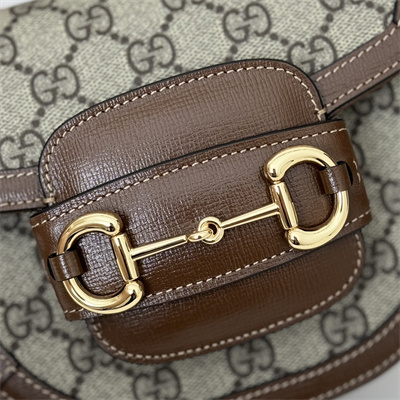 Gu.cci Horsebit 1955 Mini Top Handle Bag Beige and ebony GG Supreme canvas 781387