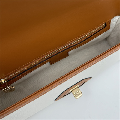 Gu.cci Luce Small Shoulder Bag Canvas and Brown Leather Trim 786027