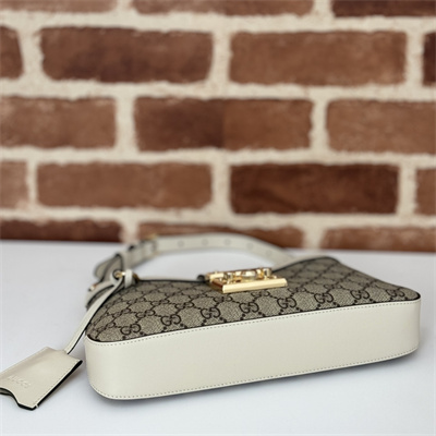 Gu.cci Padlock Small Shoulder Bag Beige and ebony GG Supreme canvas White Leather Trim 811705