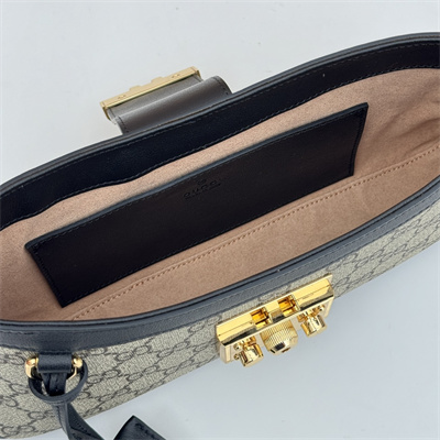 Gu.cci Padlock Small Shoulder Bag Beige and ebony GG Supreme canvas Black Leather Trim 811705