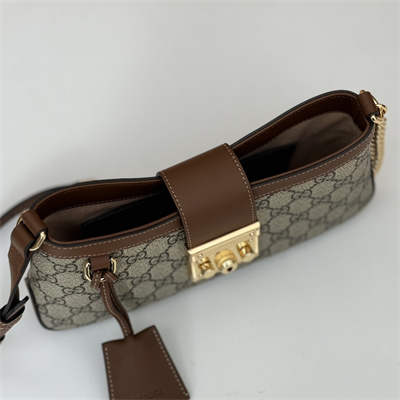 Gu.cci Padlock Small Shoulder Bag Beige and ebony GG Supreme canvas Brown Leather Trim 811705