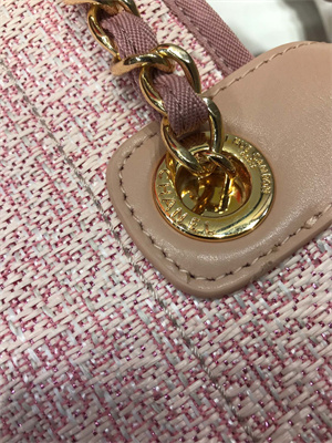 Cha.nel Deauville Large Shopping Bag Mixed Linen Fibers Gold Tone Metal Pink A66941