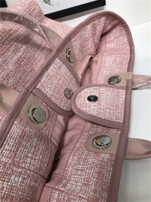 Cha.nel Deauville Large Shopping Bag Mixed Linen Fibers Silver Tone Metal Pink A66941