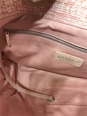 Cha.nel Deauville Large Shopping Bag Mixed Linen Fibers Silver Tone Metal Pink A66941