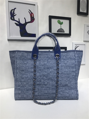Chanel Deauville Large Shopping Bag Mixed Fibers Gold Tone Metal Blue A66941