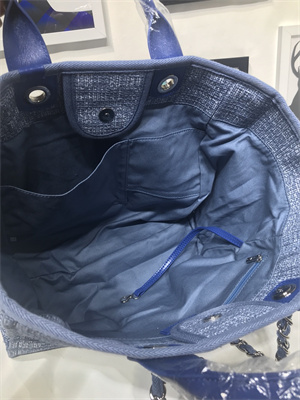 Chanel Deauville Large Shopping Bag Mixed Fibers Gold Tone Metal Blue A66941