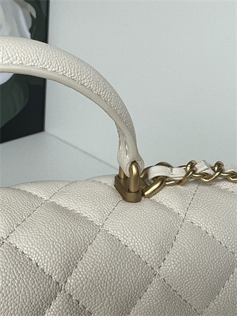 Chanel Mini Flap Bag With Top Handle Grained Calfskin Gold Tone Metal White AS2431