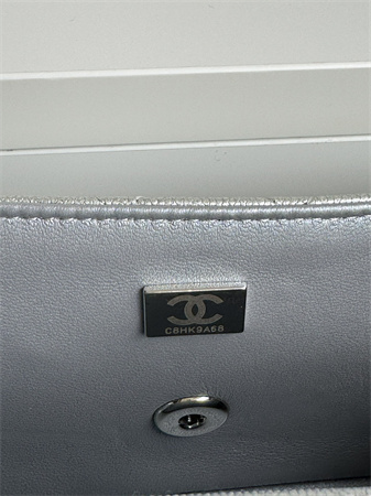 Chanel Mini Flap Bag With Top Handle Grained Calfskin Silver Tone Metal Silver AS2431