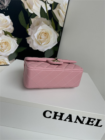 Chanel Mini Flap Bag With Top Handle Charm Lambskin Gold Tone Metal Pink AS2431