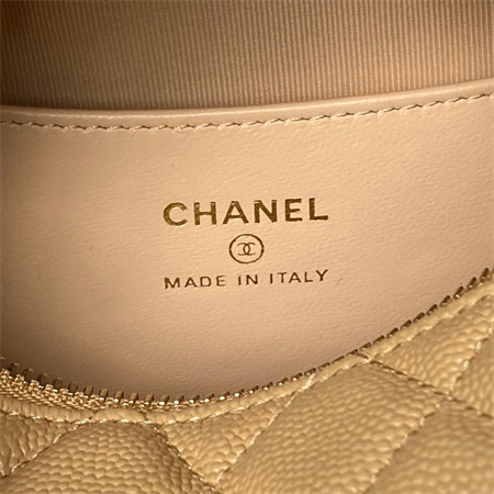 Cha.nel Pouch Grained Calfskin Gold Tone Metal Beige AP3943