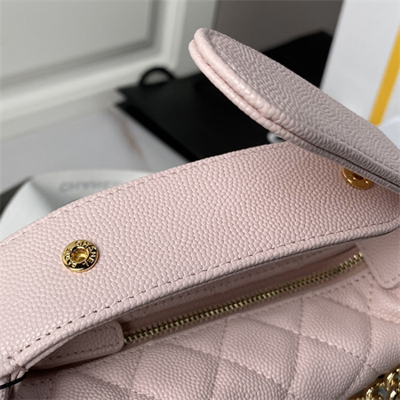Cha.nel Pouch Grained Calfskin Gold Tone Metal Pink AP3943