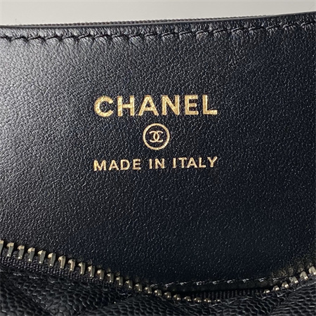 Cha.nel Pouch Grained Calfskin Gold Tone Metal Black AP3943