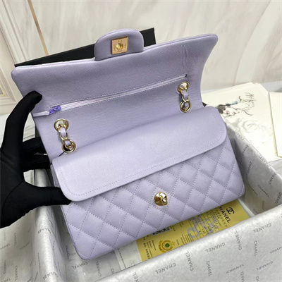 Chanel Medium Classic Flap Bag Grained Calfskin Gold Tone Metal Lilac 01112