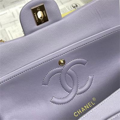 Chanel Medium Classic Flap Bag Grained Calfskin Gold Tone Metal Lilac 01112