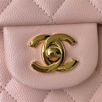 Chanel Medium Classic Flap Bag Grained Calfskin Gold Tone Metal Pink 01112