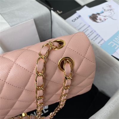 Chanel Medium Classic Flap Bag Grained Calfskin Gold Tone Metal Pink 01112