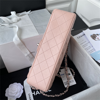 Chanel Medium Classic Flap Bag Grained Calfskin Silver Tone Metal Pink 01112