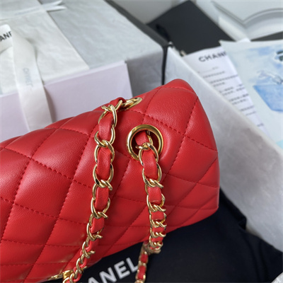 Chanel Medium Classic Flap Bag Lambskin Gold Tone Metal Red 01112