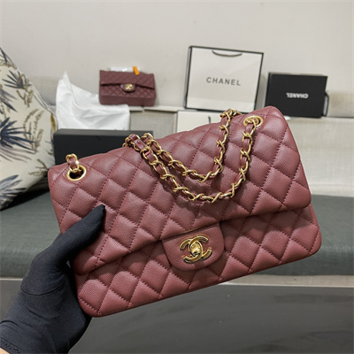 Chanel Medium Classic Flap Bag Grained Calfskin Gold Tone Metal Burgundy 01112