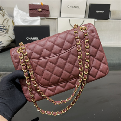 Chanel Medium Classic Flap Bag Grained Calfskin Gold Tone Metal Burgundy 01112