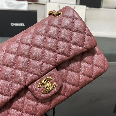 Chanel Medium Classic Flap Bag Grained Calfskin Gold Tone Metal Burgundy 01112