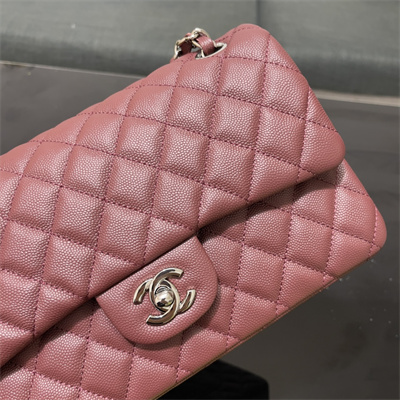 Chanel Medium Classic Flap Bag Grained Calfskin Silver Tone Metal Burgundy 01112