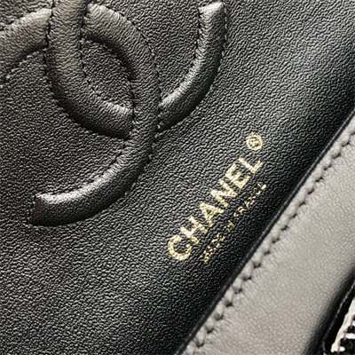 Chanel Medium Classic Flap Bag Patent Calfskin Gold Tone Metal Black 01112