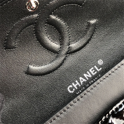 Chanel Medium Classic Flap Bag Patent Calfskin Silver Tone Metal Black 01112