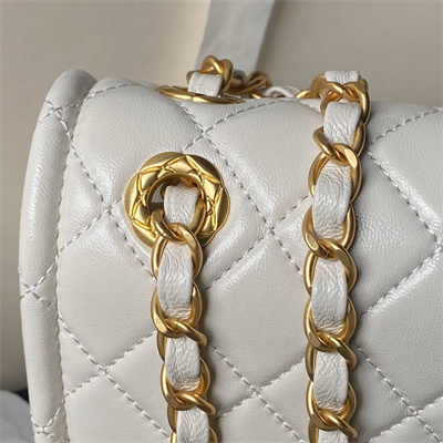Chanel Vintage Medium Classic Flap Bag Lambskin Gold Tone Metal White AS3586