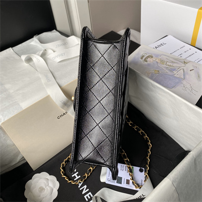 Chanel Vintage Medium Classic Flap Bag Lambskin Gold Tone Metal Black AS3586