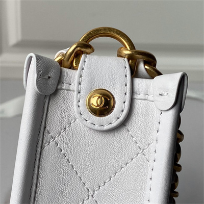 Chanel Hobo Chain Shoulder Bag Calfskin Gold Tone Metal White AS4532