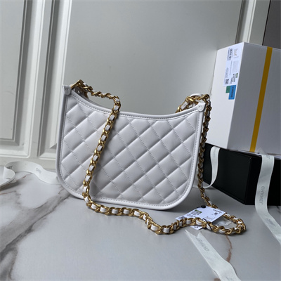 Chanel Hobo HandBag Calfskin Gold Tone Metal White AS4666